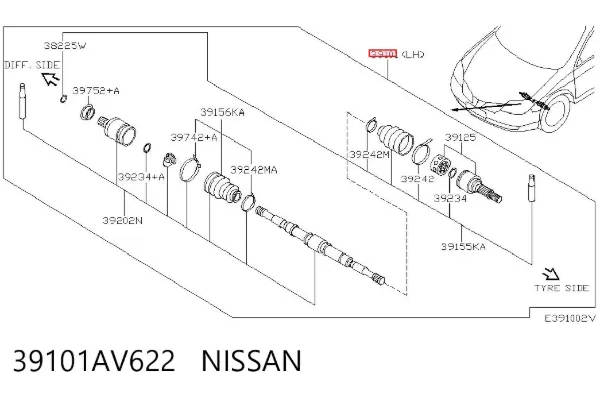 Ліва піввісь 39101AV622 Nissan/Infiniti