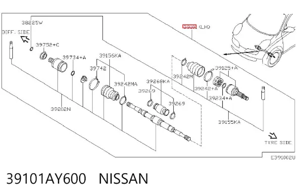 Ліва піввісь 39101AY600 Nissan/Infiniti