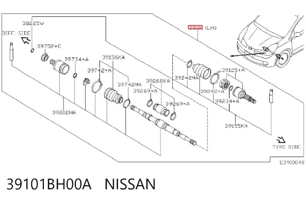 Ліва піввісь 39101BH00A Nissan/Infiniti