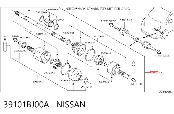 Ліва піввісь 39101BJ00A Nissan/Infiniti