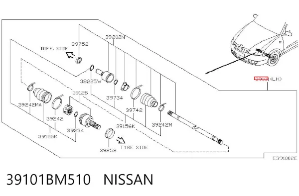 Ліва піввісь 39101BM510 Nissan/Infiniti