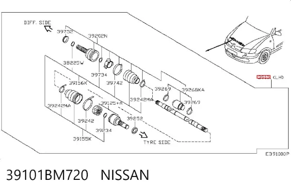 Ліва піввісь 39101BM720 Nissan/Infiniti