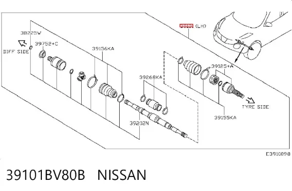 Ліва піввісь 39101BV80B Nissan/Infiniti