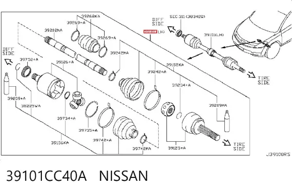 Ліва піввісь 39101CC40A Nissan/Infiniti