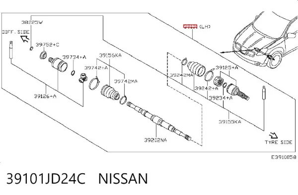Ліва піввісь 39101JD24C Nissan/Infiniti