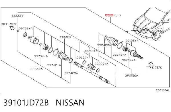 Ліва піввісь 39101JD72B Nissan/Infiniti