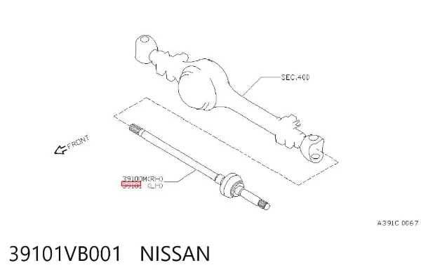 Ліва піввісь 39101VB001 Nissan/Infiniti