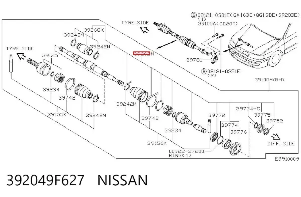 Граната внутрішня ліва 392049F627 Nissan/Infiniti