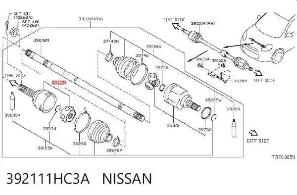ШРУС зовнішній передній 392111HC3A Nissan/Infiniti