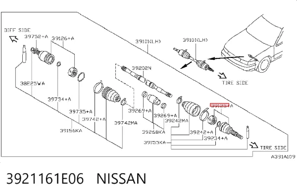 ШРУС зовнішній передній 3921161E06 Nissan/Infiniti