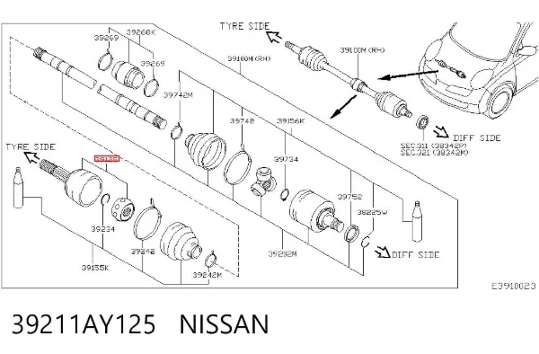 ШРУС зовнішній передній 39211AY125 Nissan/Infiniti