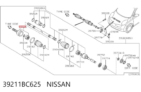 ШРУС зовнішній передній 39211BC625 Nissan/Infiniti