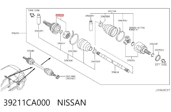 ШРКШ зовнішній задній 39211CA000 Nissan/Infiniti