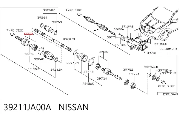 ШРУС зовнішній передній 39211JA00A Nissan/Infiniti