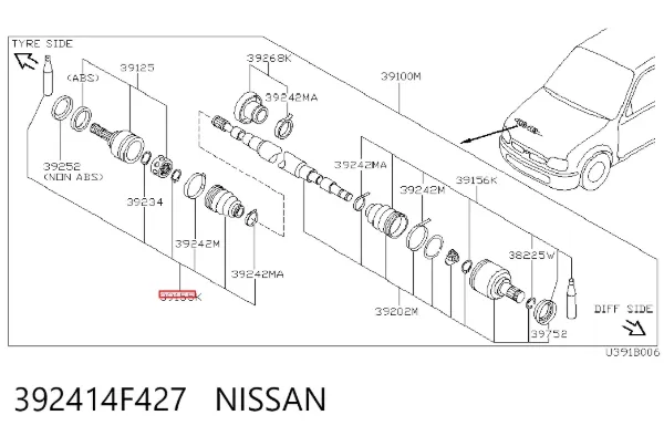 Пильник ШРУСа зовнішній 392414F427 Nissan/Infiniti