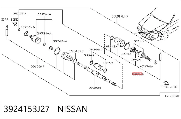 Пильник ШРУСа зовнішній 3924153J27 Nissan/Infiniti