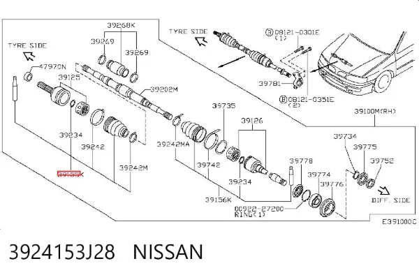Пильник ШРУСа зовнішній 3924153J28 Nissan/Infiniti