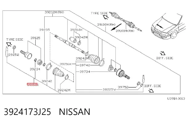 Пильник ШРУСа зовнішній 3924173J25 Nissan/Infiniti