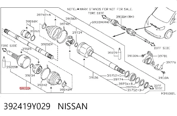 Пильник ШРУСа зовнішній 392419Y029 Nissan/Infiniti
