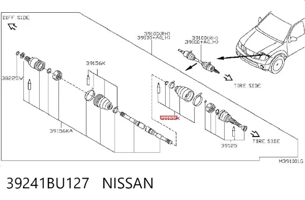 Пильник ШРУСа зовнішній 39241BU127 Nissan/Infiniti