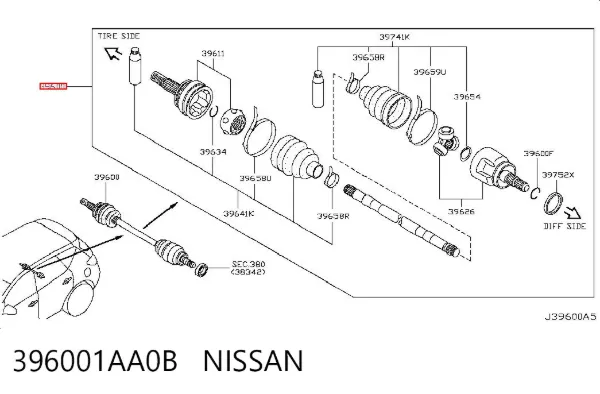 Піввісь задня Nissan Murano Z51