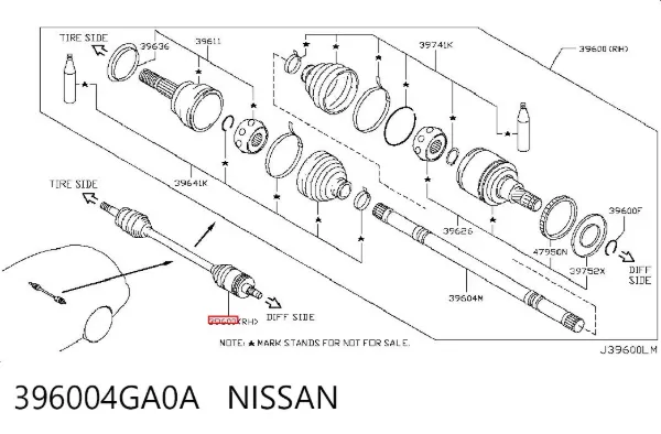 Піввісь задня 396004GA0A Nissan/Infiniti