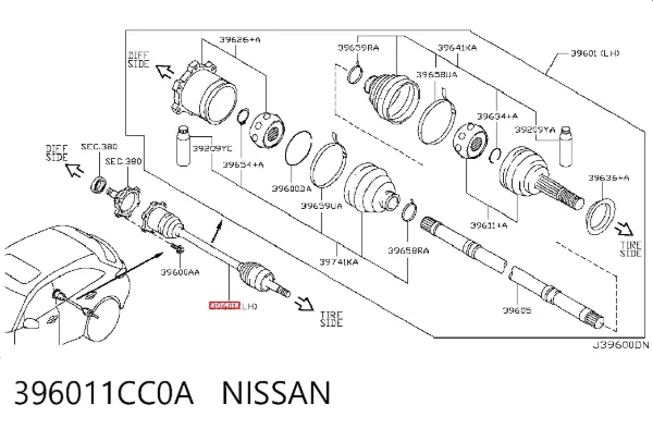 Піввісь задня, ліва 396011CC0A Nissan/Infiniti