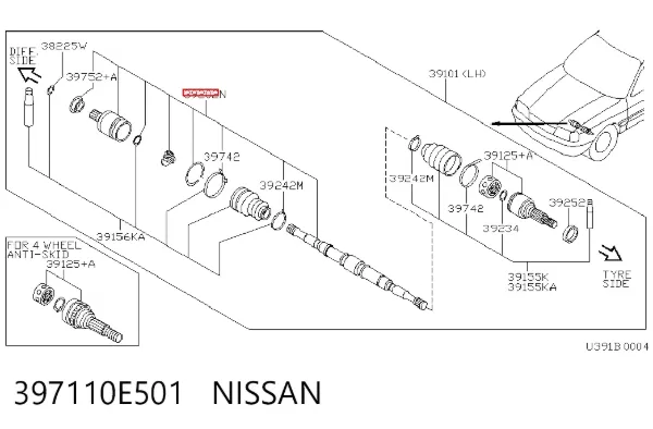 ШРКШ внутрішній, передній, лівий 397110E501 Nissan/Infiniti