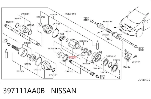 ШРУС внутрішній правий 397111AA0B Nissan/Infiniti