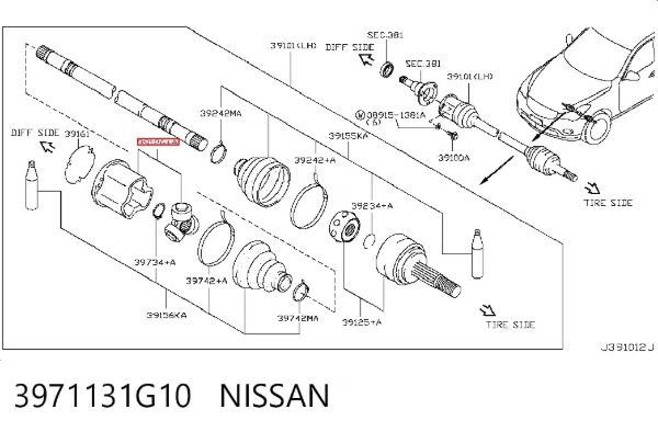 ШРКШ внутрішній, передній, лівий 3971131G10 Nissan/Infiniti