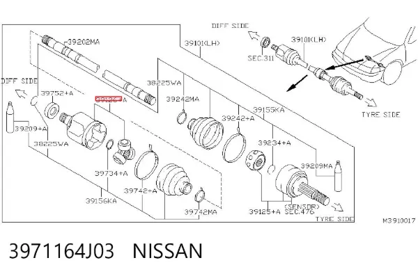 ШРКШ внутрішній, передній, лівий 3971164J03 Nissan/Infiniti
