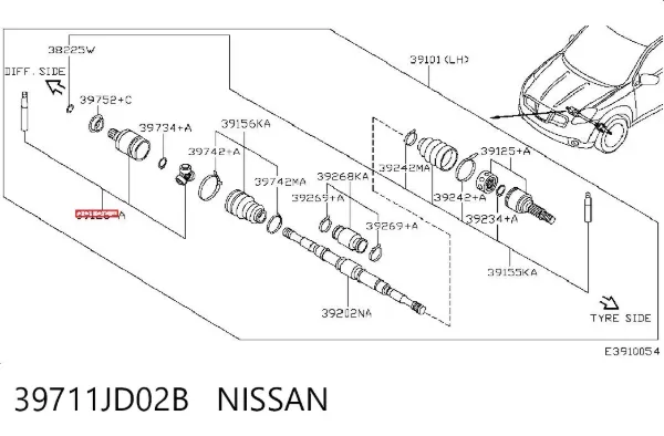 ШРКШ внутрішній, передній, лівий 39711JD02B Nissan/Infiniti