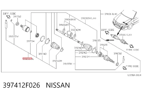 Пильник ШРКШа внутрішній лівий 397412F026 Nissan/Infiniti