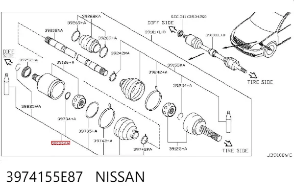 Пильник ШРУСа внутрішній 3974155E87 Nissan/Infiniti
