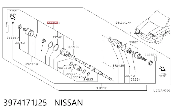 Пильник ШРКШа внутрішній, правий 3974171J25 Nissan/Infiniti