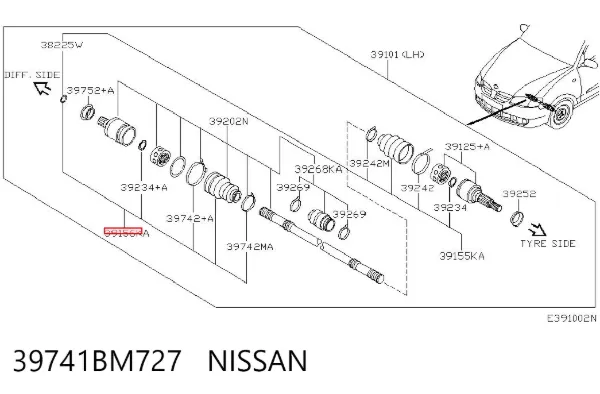 Пильник ШРУСа внутрішній 39741BM727 Nissan/Infiniti