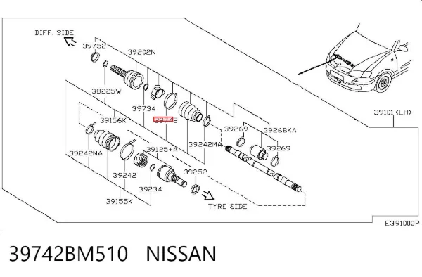 Пильник ШРКШа зовнішній, задньої піввісі 39742BM510 Nissan/Infiniti