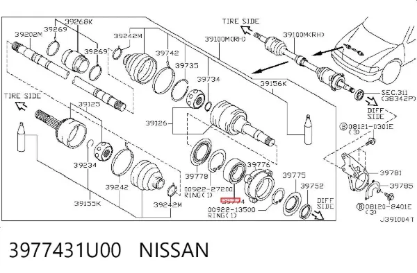 Підшипник піввісі переднього моста 3977431U00 Nissan/Infiniti