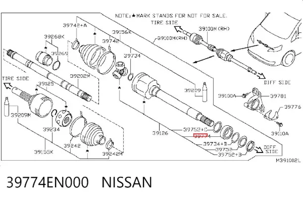 Підвісний підшипник передньої піввісі 39774EN000 Nissan/Infiniti