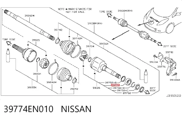 Підвісний підшипник передньої піввісі 39774EN010 Nissan/Infiniti