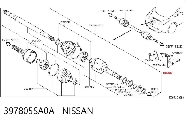 Опора підвісного підшипника передньої піввісі 397805SA0A Nissan/Infiniti