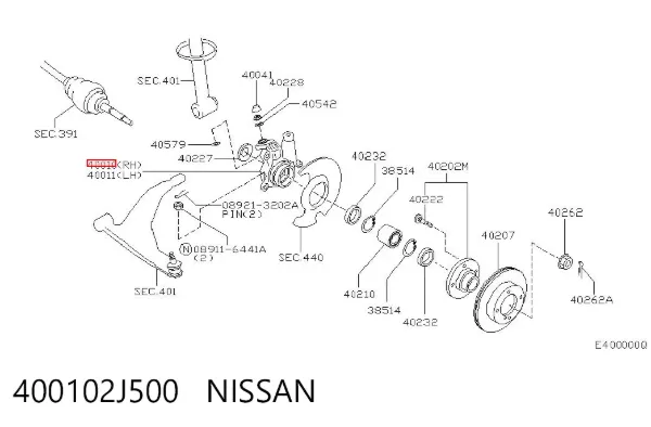 Цапфа - поворотний кулак передній, правий 400102J500 Nissan/Infiniti