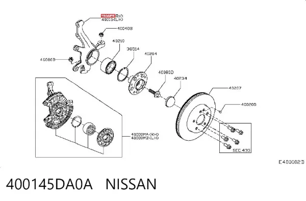 Цапфа - поворотний кулак передній, правий 400145DA0A Nissan/Infiniti