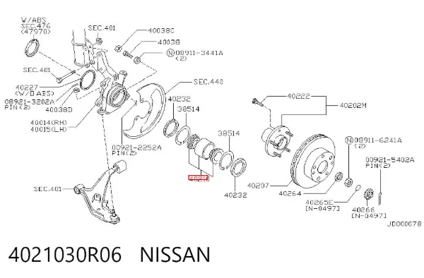 Підшипник ступиці 4021030R06 Nissan/Infiniti