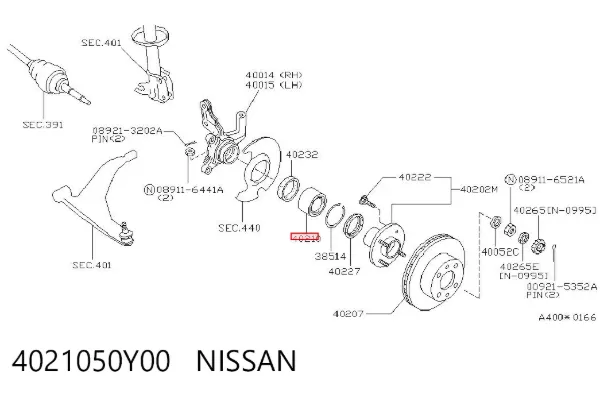 Підшипник ступиці 4021050Y00 Nissan/Infiniti