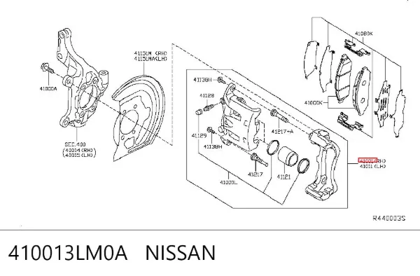 Супорт гальмівний передній правий 410013LM0A Nissan/Infiniti
