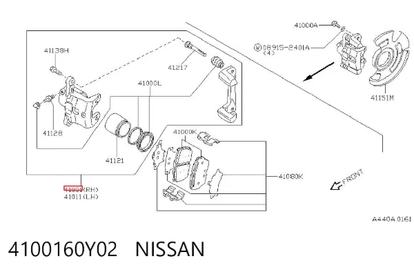 Супорт гальмівний передній правий 4100160Y02 Nissan/Infiniti