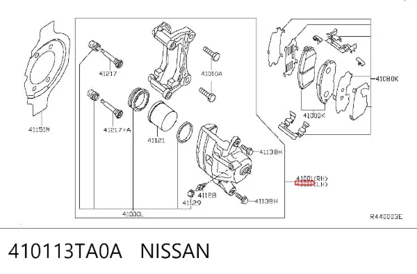 Супорт гальмівний передній лівий 410113TA0A Nissan/Infiniti