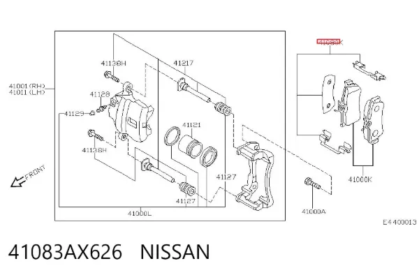 Комплект пружинок кріплення дискових колодок, передніх 41083AX626 Nissan/Infiniti