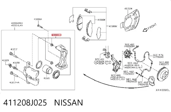 Ремкомплект переднього супорту 411208J025 Nissan/Infiniti